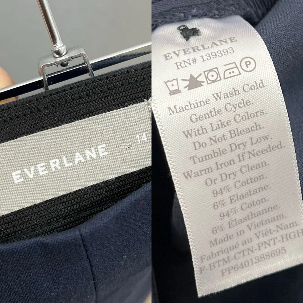 EVERLANE Side Zip Pant Cotton stretch Pant Navy Slim Fit High Waist‎ size 14